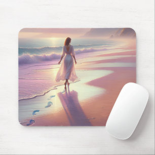 Hübsche Frauen Verließ Fußabdrücke am Strand Mousepad