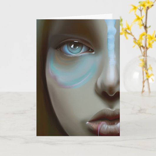 Hübsche Frauengesicht | AI Generated Art Karte (Gelbe Blume)