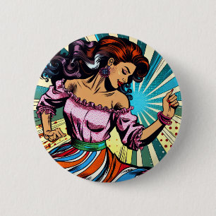 Hübsche Frauentänzerin Salsa Pop Art Button