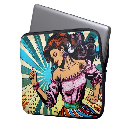 Hübsche Frauentänzerin Salsa Pop Art Laptopschutzhülle (Vorderseite Links)