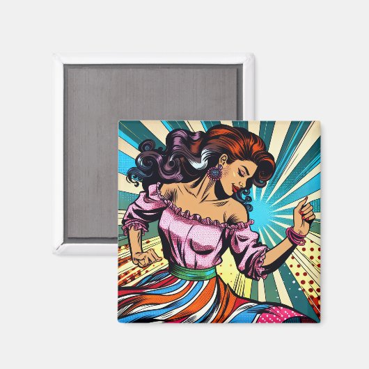 Hübsche Frauentänzerin Salsa Pop Art Magnet (Vorderseite/Rückseite)