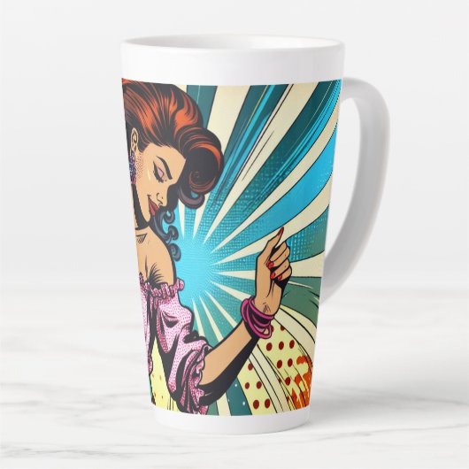 Hübsche Frauentänzerin Salsa Pop Art Milchtasse (Rechte Ecke)