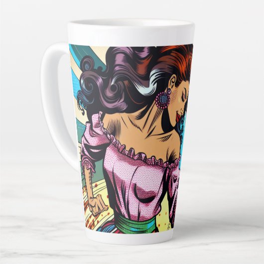Hübsche Frauentänzerin Salsa Pop Art Milchtasse (Linke Ecke)