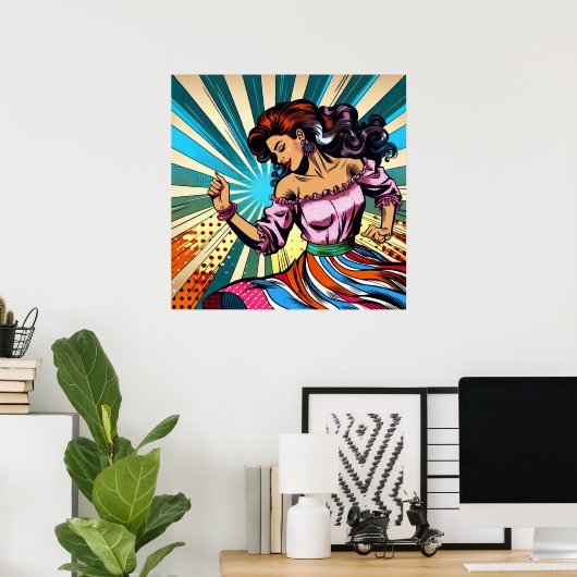 Hübsche Frauentänzerin Salsa Pop Art Poster (Heimbüro)