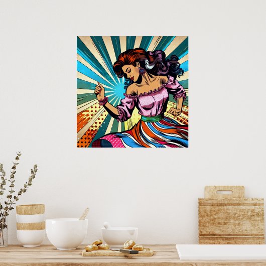 Hübsche Frauentänzerin Salsa Pop Art Poster (Küche)