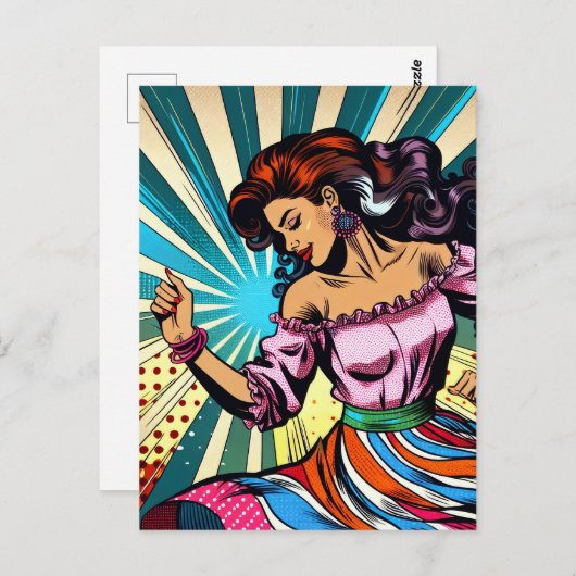 Hübsche Frauentänzerin Salsa Pop Art Postkarte (Vorne/Hinten)