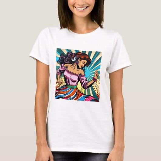 Hübsche Frauentänzerin Salsa Pop Art T-Shirt (Vorderseite)