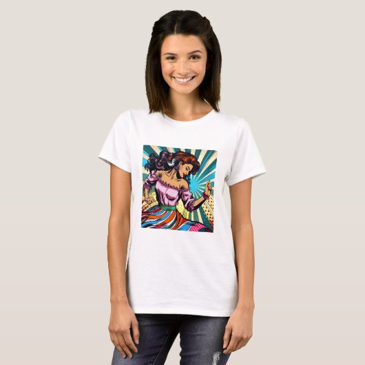 Hübsche Frauentänzerin Salsa Pop Art T-Shirt (Vorne ganz)