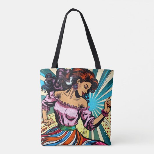 Hübsche Frauentänzerin Salsa Pop Art Tasche (Rückseite)