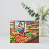 Hübsche Frischgemüse-Verkäufer  Postkarte (Stehend Vorderseite)