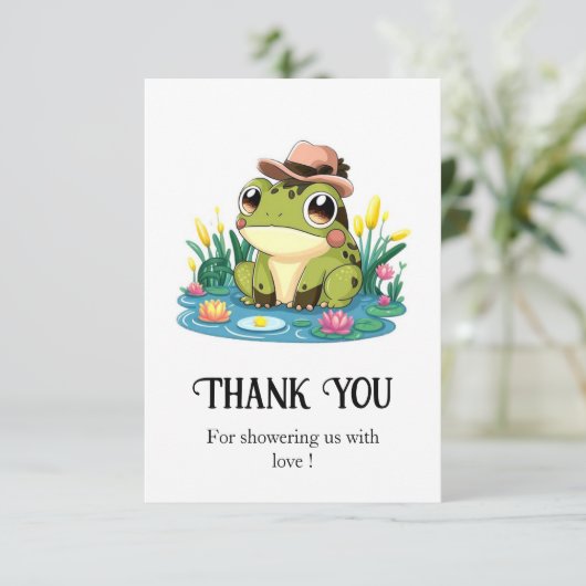 Hübsche Frog Baby Dusche Dankeskarte (Stehend Vorderseite)