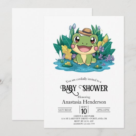 Hübsche Frog Baby Dusche Einladung (Vorne/Hinten)