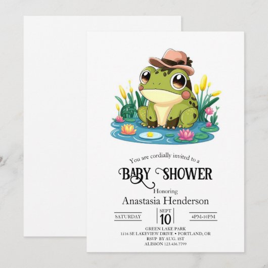 Hübsche Frog Baby Dusche Einladung (Vorne/Hinten)