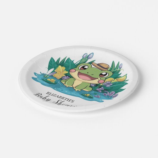 Hübsche Frog Baby Dusche Pappteller (Schrägansicht)