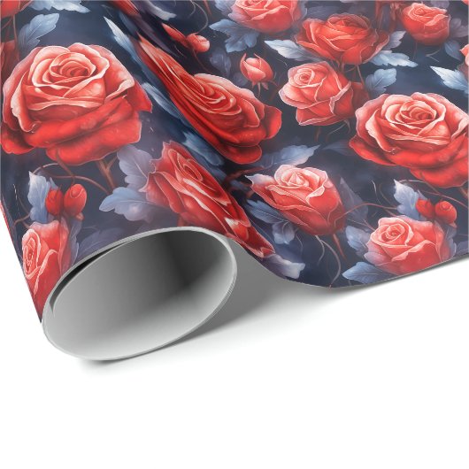 Hübsche Frostische Rote Rosen nachts Geschenkpapier (Rolleneckpunkt)