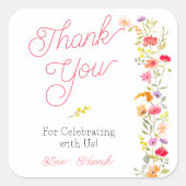 Hübsche Frühling Wildblumen Blumenbridell danke Quadratischer Aufkleber (Vorderseite)