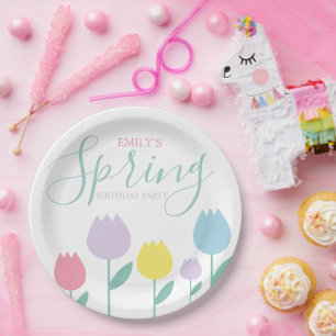 Hübsche Frühlings-Tulpen Pastell Florale Geburtsta Pappteller