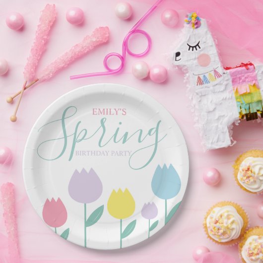 Hübsche Frühlings-Tulpen Pastell Florale Geburtsta Pappteller (Party)