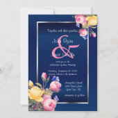 Hübsche Frühlingsblumen auf Navy Blue Wedding Einladung (Vorderseite)