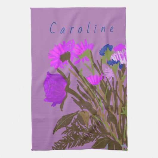 Hübsche Frühlingsblumen und Individuelle Name Geschirrtuch (Vertikal)