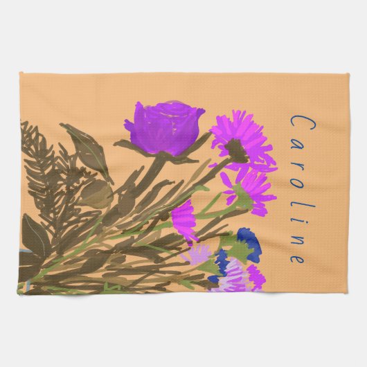 Hübsche Frühlingsblumen und Individuelle Name Geschirrtuch (Horizontal)