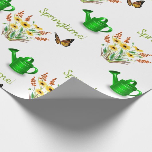 Hübsche Frühlingsgelbe Blumen mit Schmetterlingen Geschenkpapier (Ecke)