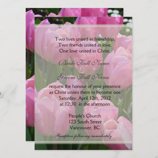 Hübsche Frühlingspinke Tulpe Blume Christlich Hoch Einladung (Vorne/Hinten)