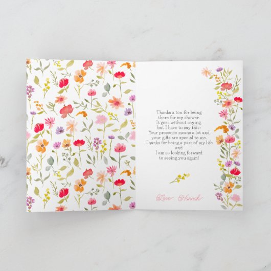 Hübsche FrühlingsWildblumen Blumenstrauß Brautpart Dankeskarte (Innenseite)