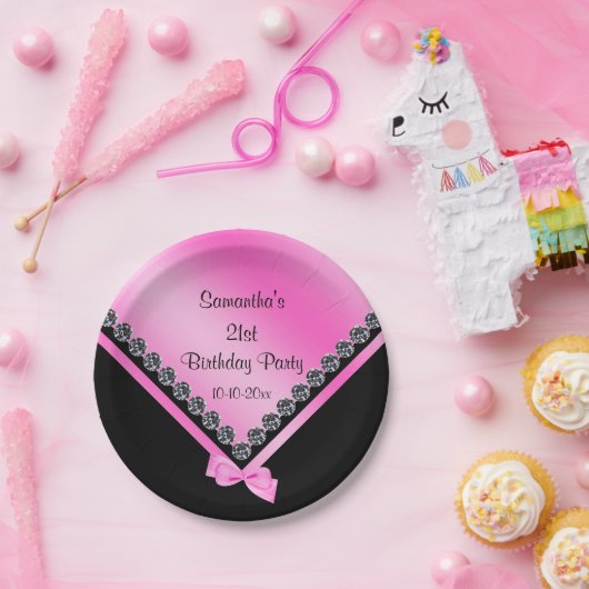 Hübsche funkelnd Diamanten u. rosa Bogen-21. Pappteller (Party)