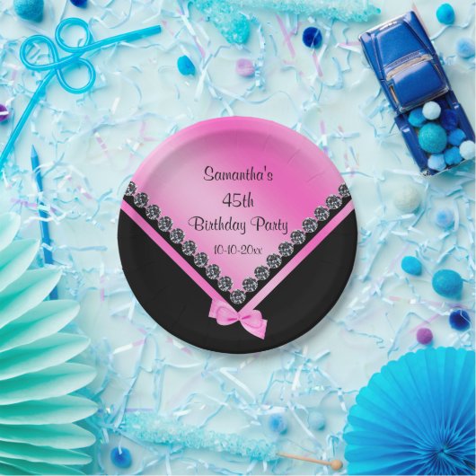 Hübsche funkelnd Diamanten u. rosa Bogen-45. Pappteller (Party)