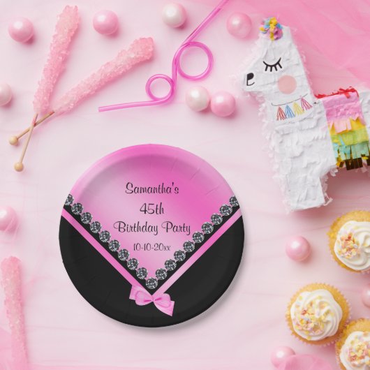 Hübsche funkelnd Diamanten u. rosa Bogen-45. Pappteller (Party)