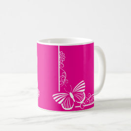 Hübsche Fuschia White Butterfly Tasse