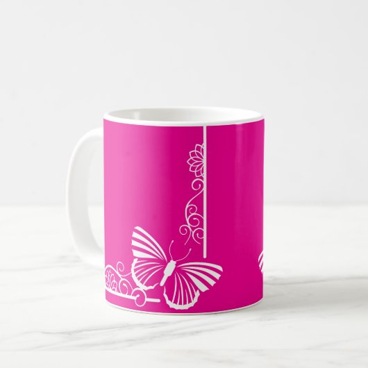 Hübsche Fuschia White Butterfly Tasse (Vorderseite Links)