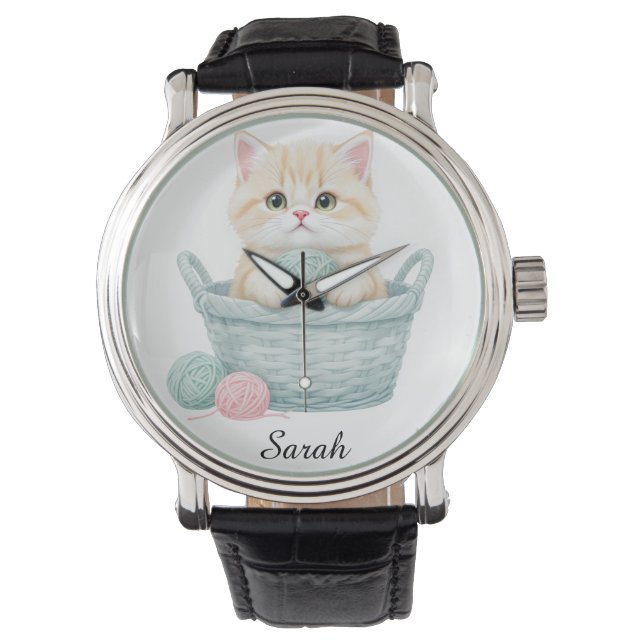 Hübsche Garn-Kätzchen-Uhr Armbanduhr (Vorderseite)