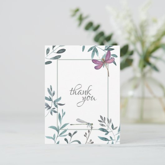 Hübsche Gartengrüne Drachenfliege, weiß Danke Postkarte (Stehend Vorderseite)