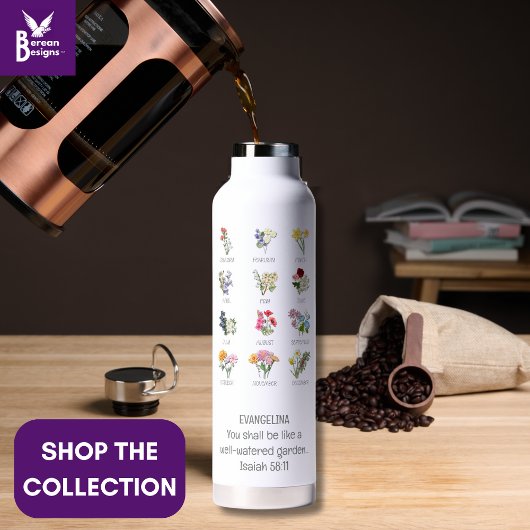 Hübsche GEBURTSMONATLICHE BLUME Christliche Bibelv Trinkflasche