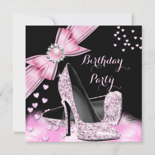 Hübsche Geburtstags-Party Glitter Rosa High Heels Einladung