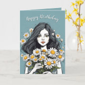Hübsche Geburtstagsfrau mit Daisy Bouquet Karte (Gelbe Blume)
