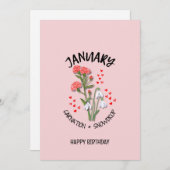 Hübsche Geburtstagskarte JANUAR Monat Blume Geburt (Vorne/Hinten)