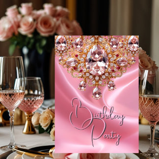 Hübsche Geburtstagsparty Silber Rosa Juwel Gold Einladung