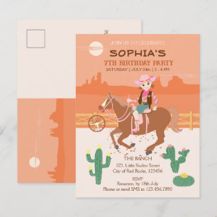 Hübsche Geburtstagsparty von Cowgirl und Pferd Einladungspostkarte