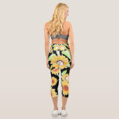 Hübsche Gelb- und Schwarz-Sonnenblumen Wasserfarbe Capri Leggings (Rückseite)