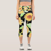 Hübsche Gelb- und Schwarz-Sonnenblumen Wasserfarbe Capri Leggings (Vorderseite)