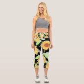 Hübsche Gelb- und Schwarz-Sonnenblumen Wasserfarbe Capri Leggings (Vorderseite)