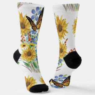Hübsche gelbe blaue Blumen mit Schmetterling Socken