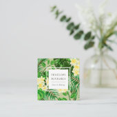 Hübsche gelbe Blumen und grüne Palmen Quadratische Visitenkarte (Stehend Vorderseite)