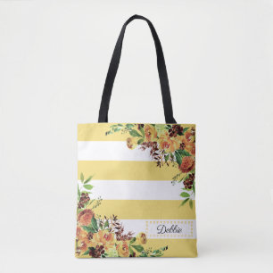 Hübsche gelbe Blumen und Streifen-Tasche Tasche