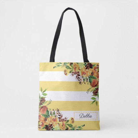 Hübsche gelbe Blumen und Streifen Totbeutel Tasche (Vorderseite)