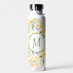 Hübsche gelbe Frühlingswildblumen-Monogramm Trinkflasche