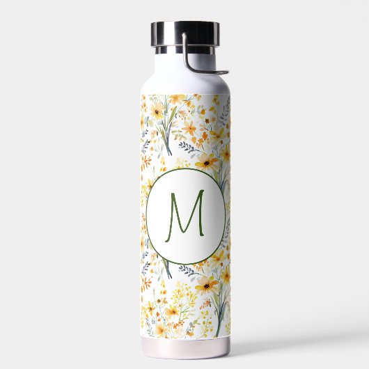 Hübsche gelbe Frühlingswildblumen-Monogramm Trinkflasche (Links)